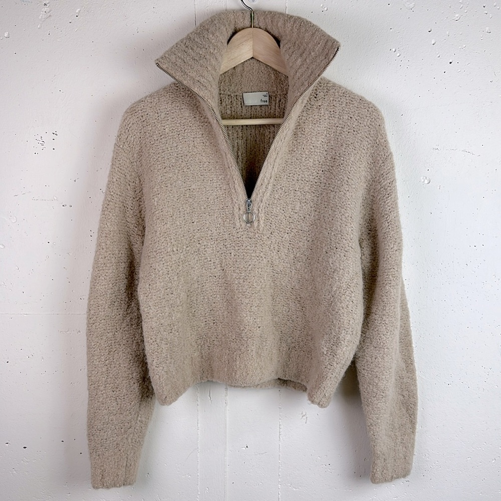 Wilfred Free Gwyneth Half Zip Neutral Natural Cozy Alpaca Blend Sweater